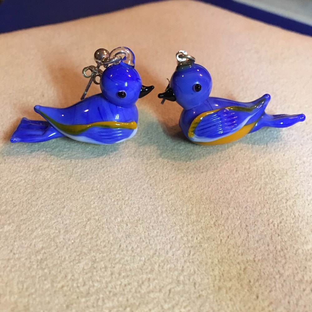 Lamp-work Glass Bluebird Earrings